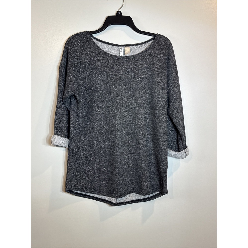 H&M Divided Womens Black Rolled Cuff 3/4 Sleeve Round Neck Sweatshirt Small